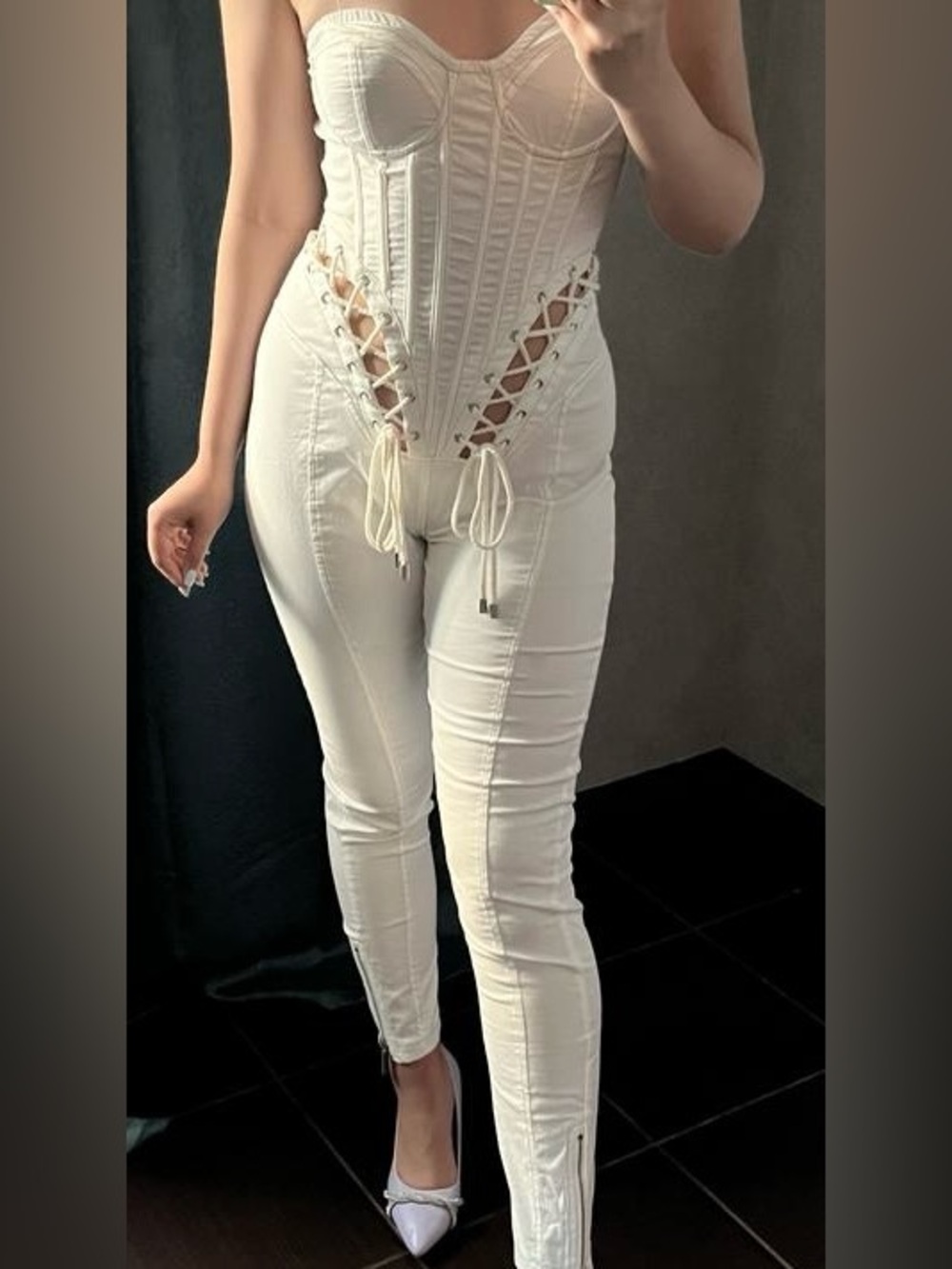 PrettyLittle Thing Shape White Rope Detail Lace Up Corset Detail Jumpsuit